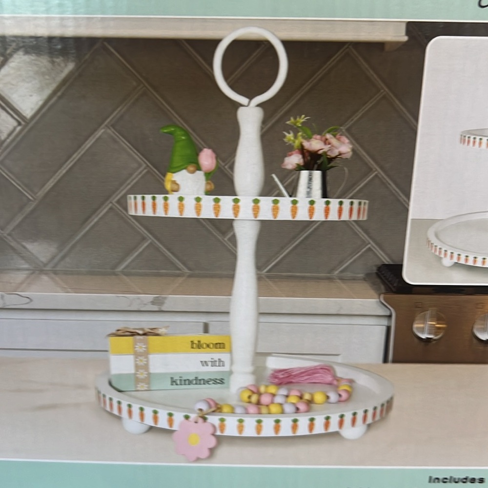 Last one! Easter Huntington Home Spring Tiered Tray White Easter Mother’s Day